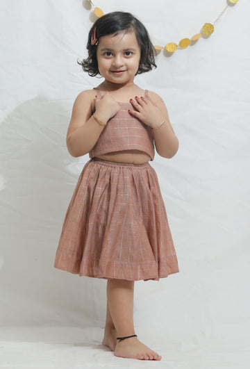 Set of 2: Light Brown Chanderi Blouse with Lehenga